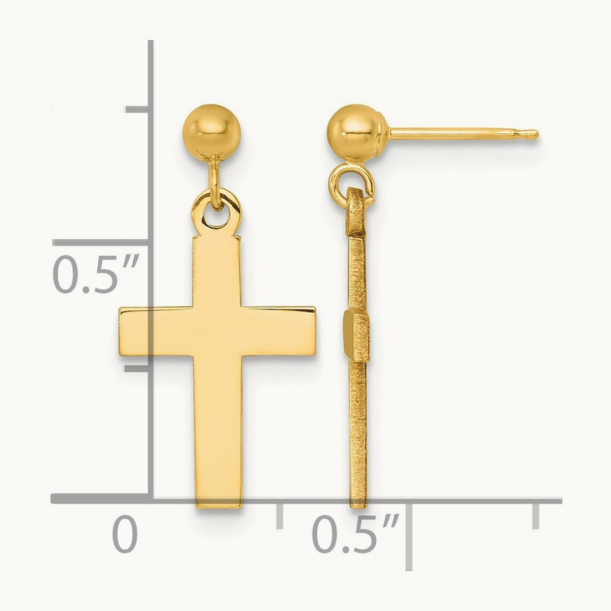 Polished Cross Earrings — 14K Yellow Gold, 20.5mm