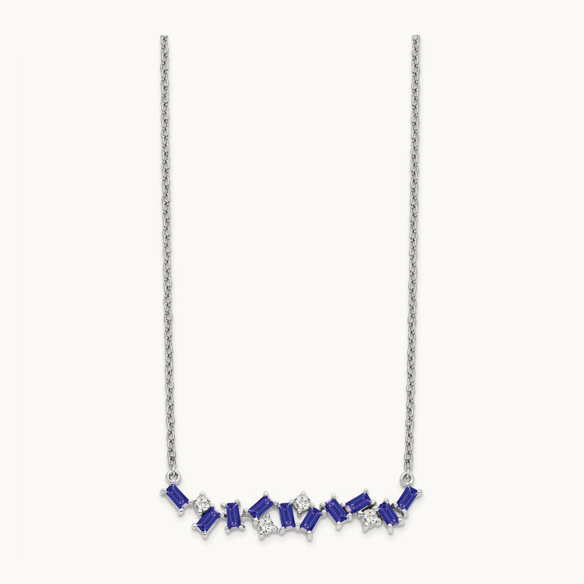 Tanzanite and Diamond 18 in. Bar Necklace, 14K White Gold