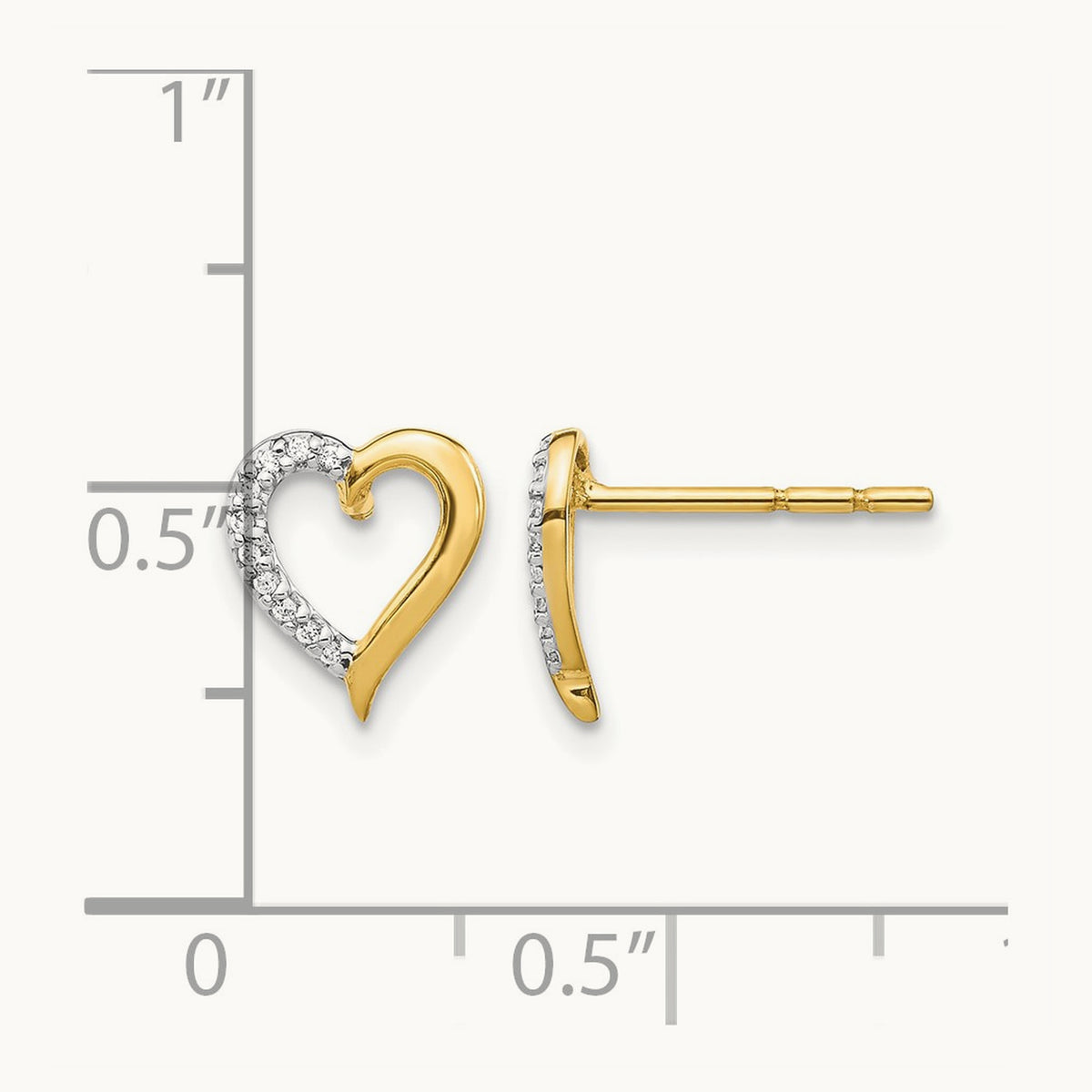 Diamond Heart Earrings — 14K Yellow Gold, 9mm