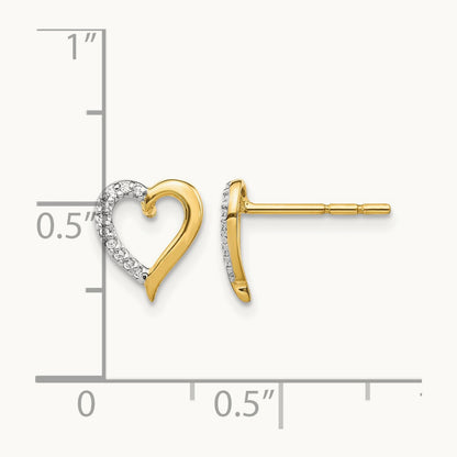 Diamond Heart Earrings — 14K Yellow Gold, 9mm
