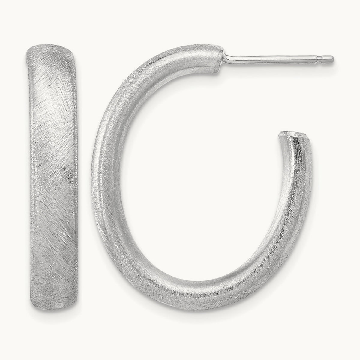 Rhodium-plated Brushed J-Hoop Post Earrings, Sterling Silver — Leslie's