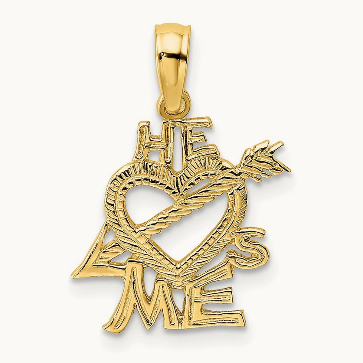 HE LOVES ME Heart Charm, 14K