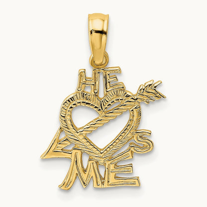 HE LOVES ME Heart Charm, 14K