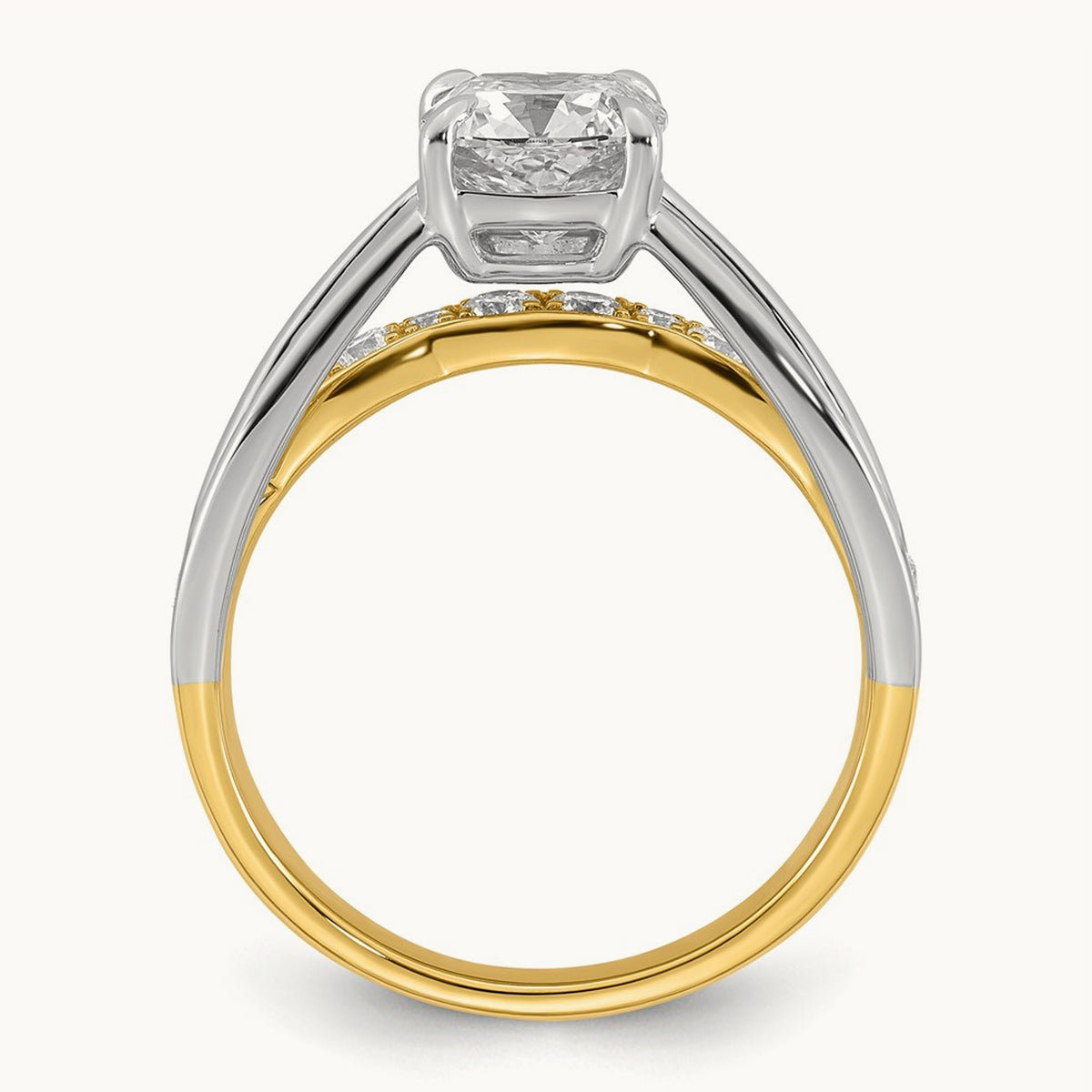 14ktt Certified Cushion Center Lab Grown Diamond VS+ F+ Ring — 14K Two-Tone Gold, 2.03 ct tw