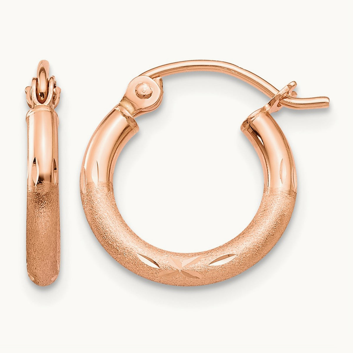 Lightweight Satin Diamond Cut Hoop Earrings — 13mm