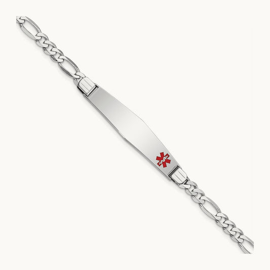 WG Medical Soft Diamond Shape Red Enamel Figaro Link ID Bracelet, 14K