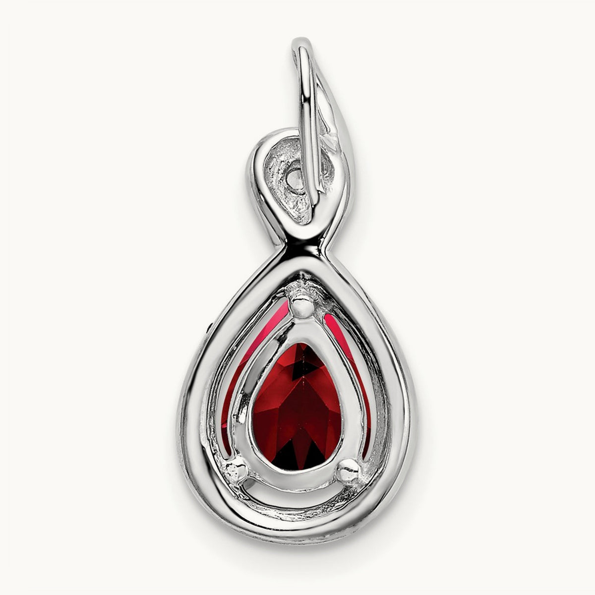 Pear Garnet and Diamond Pendant — 14K White Gold