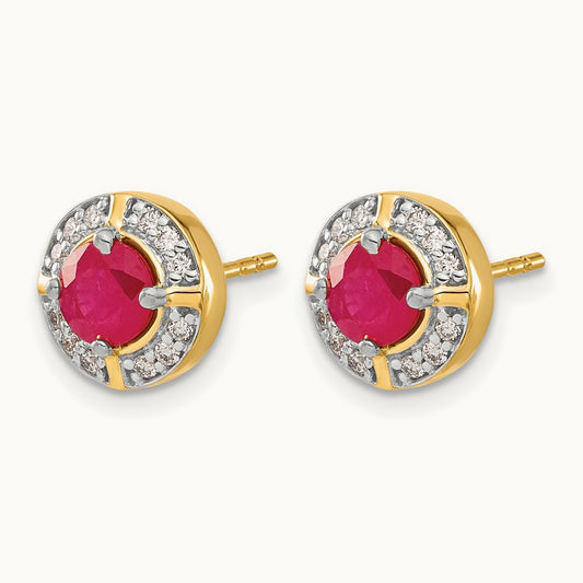 Diamond and Ruby Fancy Halo Earrings, 14K
