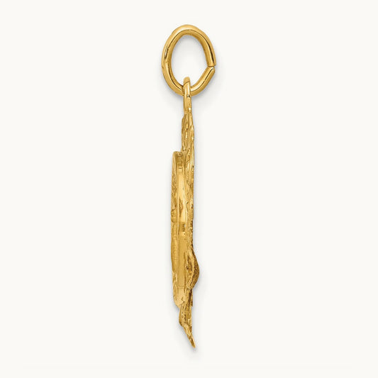 Polished/Satin Spanish Guardian Angel Medal Hollow Pendant, 14K