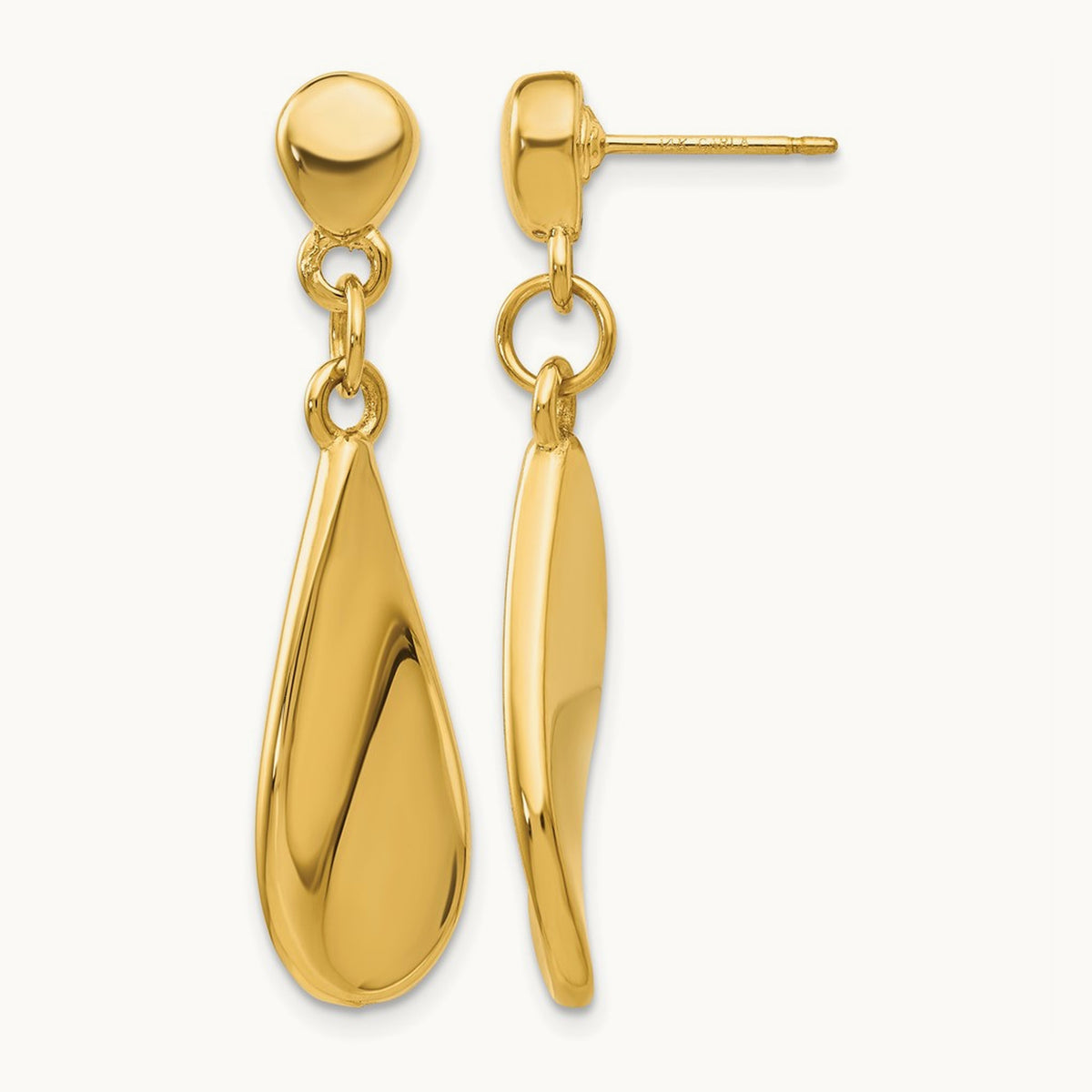 Tear Drop Dangle Post Earrings, 14K