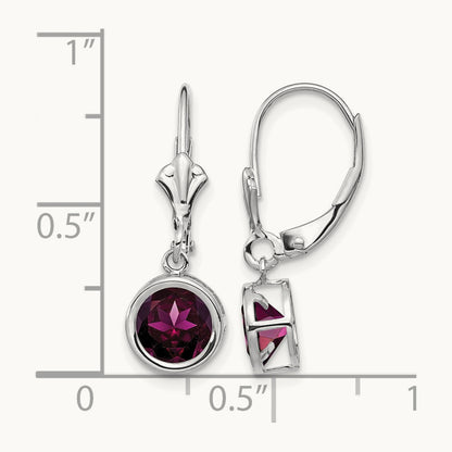 Rhodolite Garnet Leverback Earrings, 6mm, 14K White Gold
