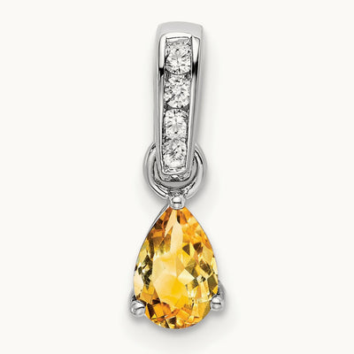 Pear Citrine and Diamond Pendant — 14K White Gold