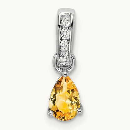 Pear Citrine and Diamond Pendant — 14K White Gold