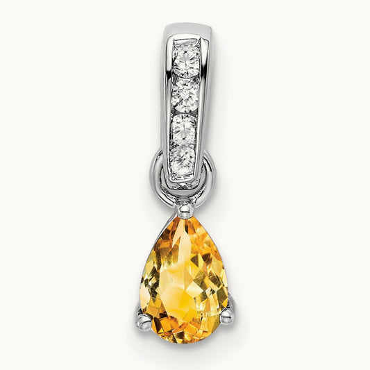Pear Citrine and Diamond Pendant — 14K White Gold