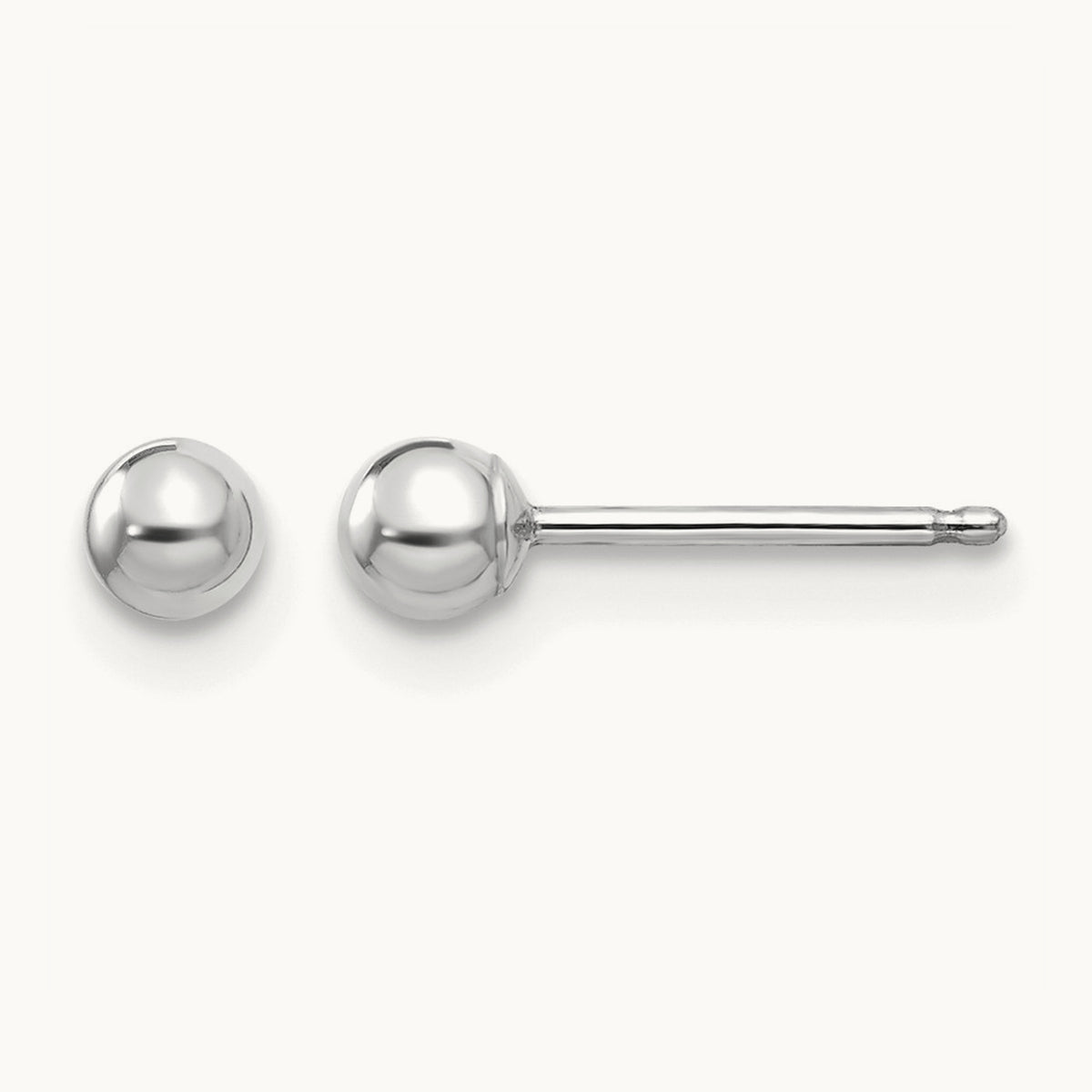 Polished Ball Post Earrings — 14K White Gold, 3mm