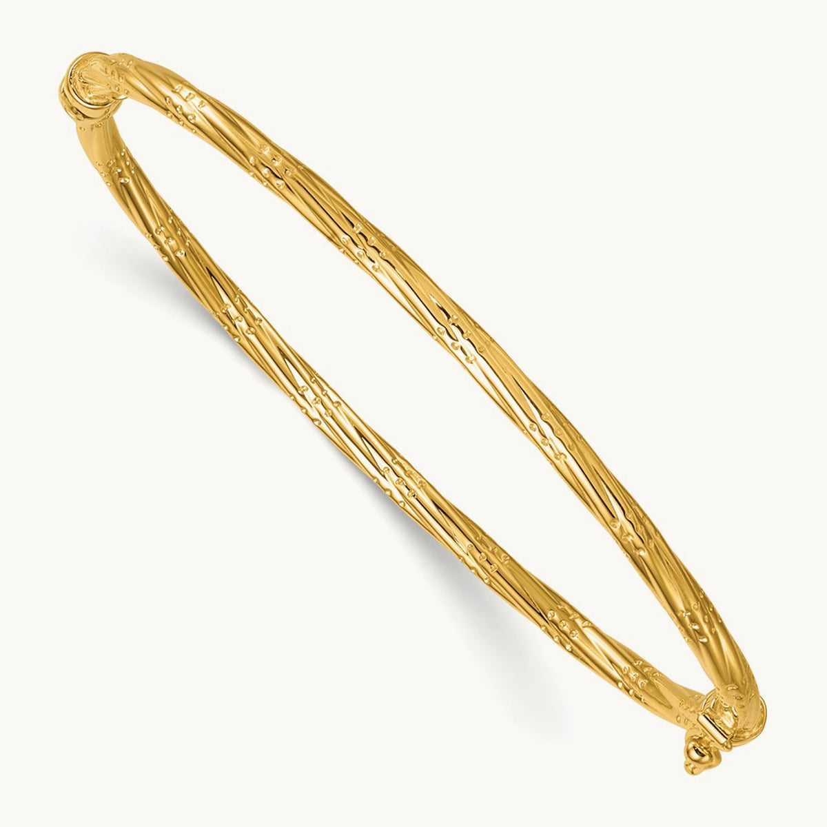 Polished and Textured Twisted Hinged Bangle — 14K Yellow Gold