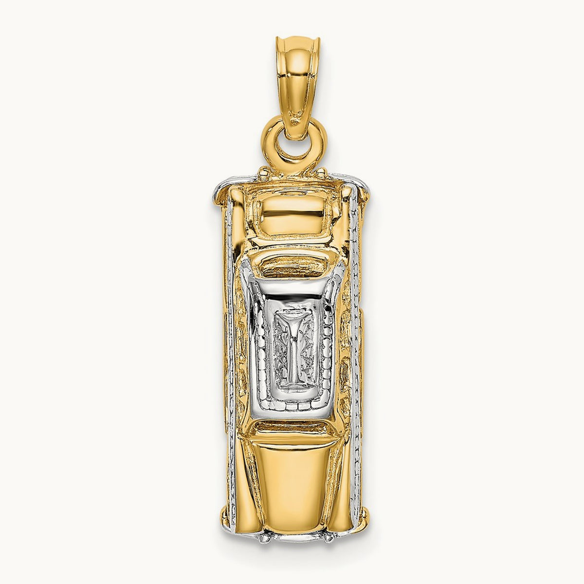 3-D Taxi with Moveable Tires Charm, 14K with White Rhodium