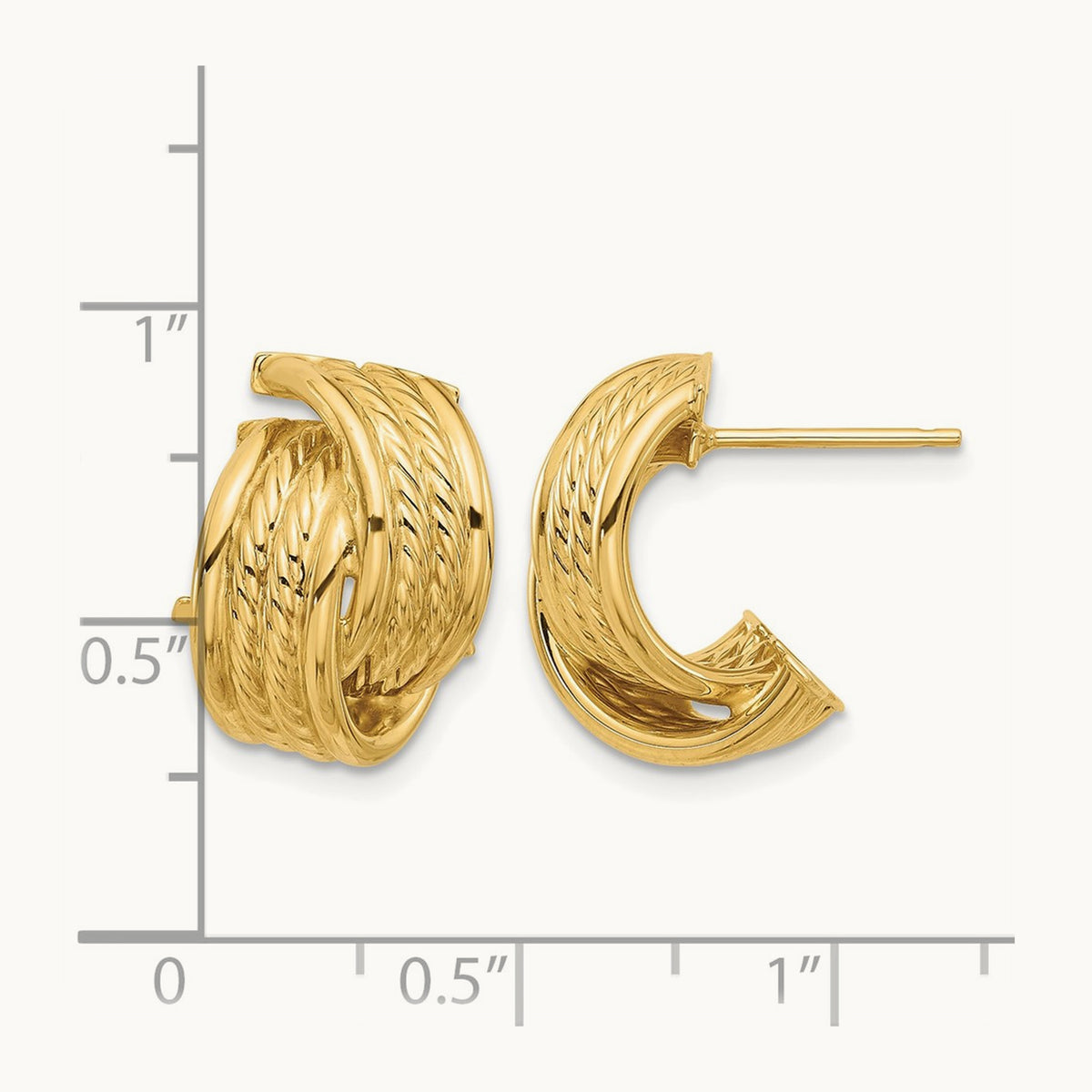 Polished and Textured Twisted Post Earrings, 14K