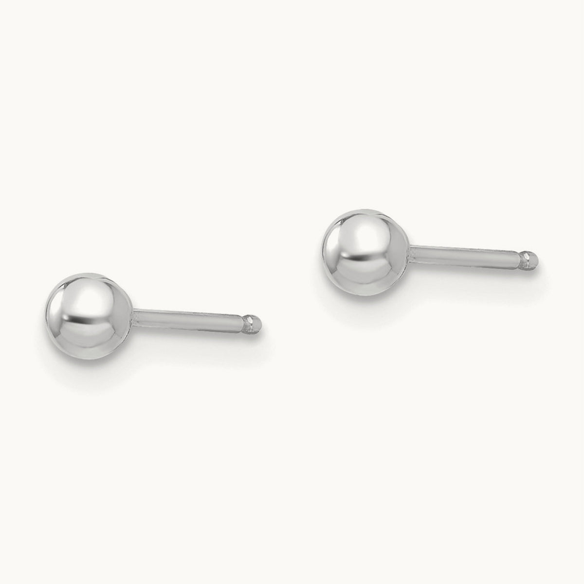 Polished Ball Post Earrings — 14K White Gold, 3mm
