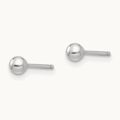 Polished Ball Post Earrings — 14K White Gold, 3mm