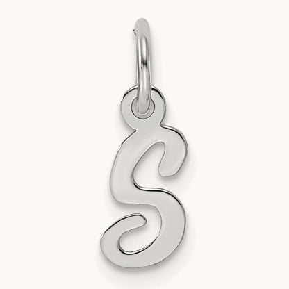 Small Script Letter S Initial Charm, 14K White Gold