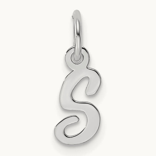 Small Script Letter S Initial Charm, 14K White Gold