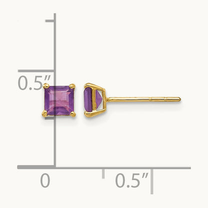 Amethyst Square Post Earrings — 4mm