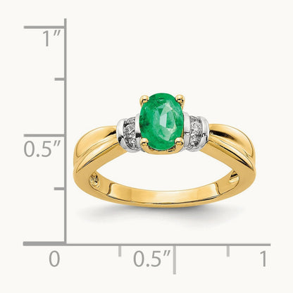 Diamond and Oval Emerald Ring, 14K with Rhodium