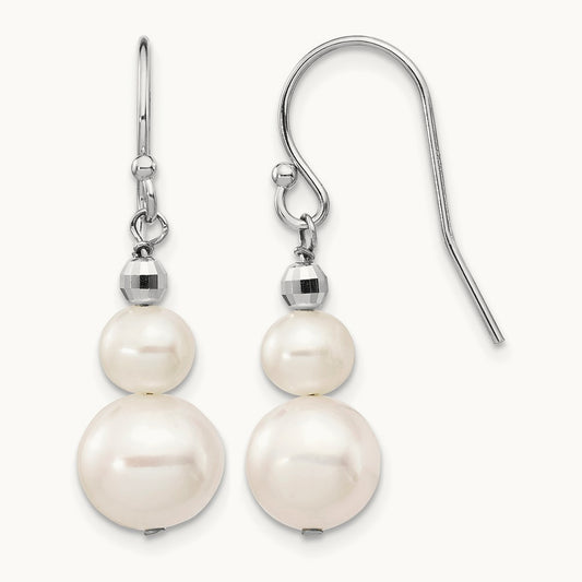 6- Semi-round FWC Pearl Graduated Dangle Earrings, 9mm, 14K White Gold