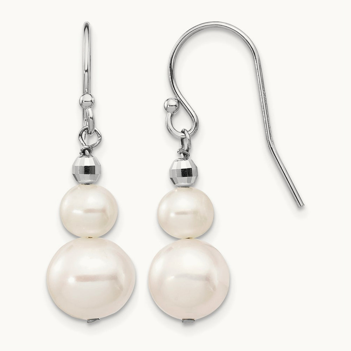 6- Semi-round FWC Pearl Graduated Dangle Earrings, 9mm, 14K White Gold