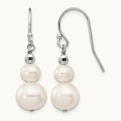 6- Semi-round FWC Pearl Graduated Dangle Earrings, 9mm, 14K White Gold