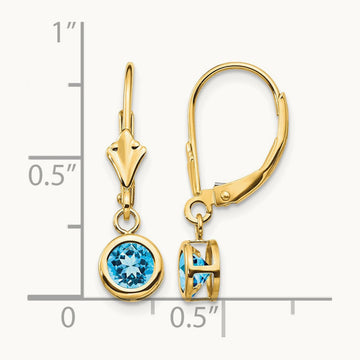 Blue Topaz Leverback Earring, 5mm, 14K