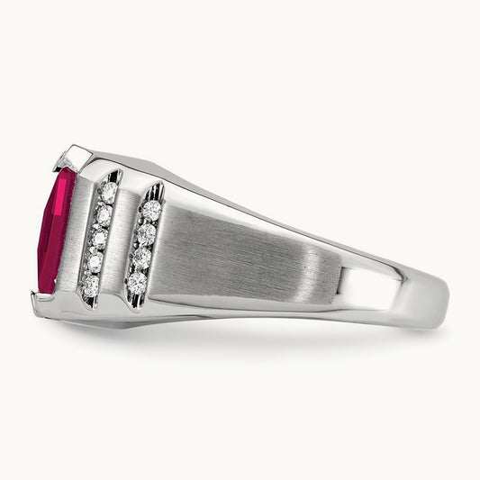IBGoodman Men's Cr. Ruby and Diamond Complete Ring, 14K White Gold