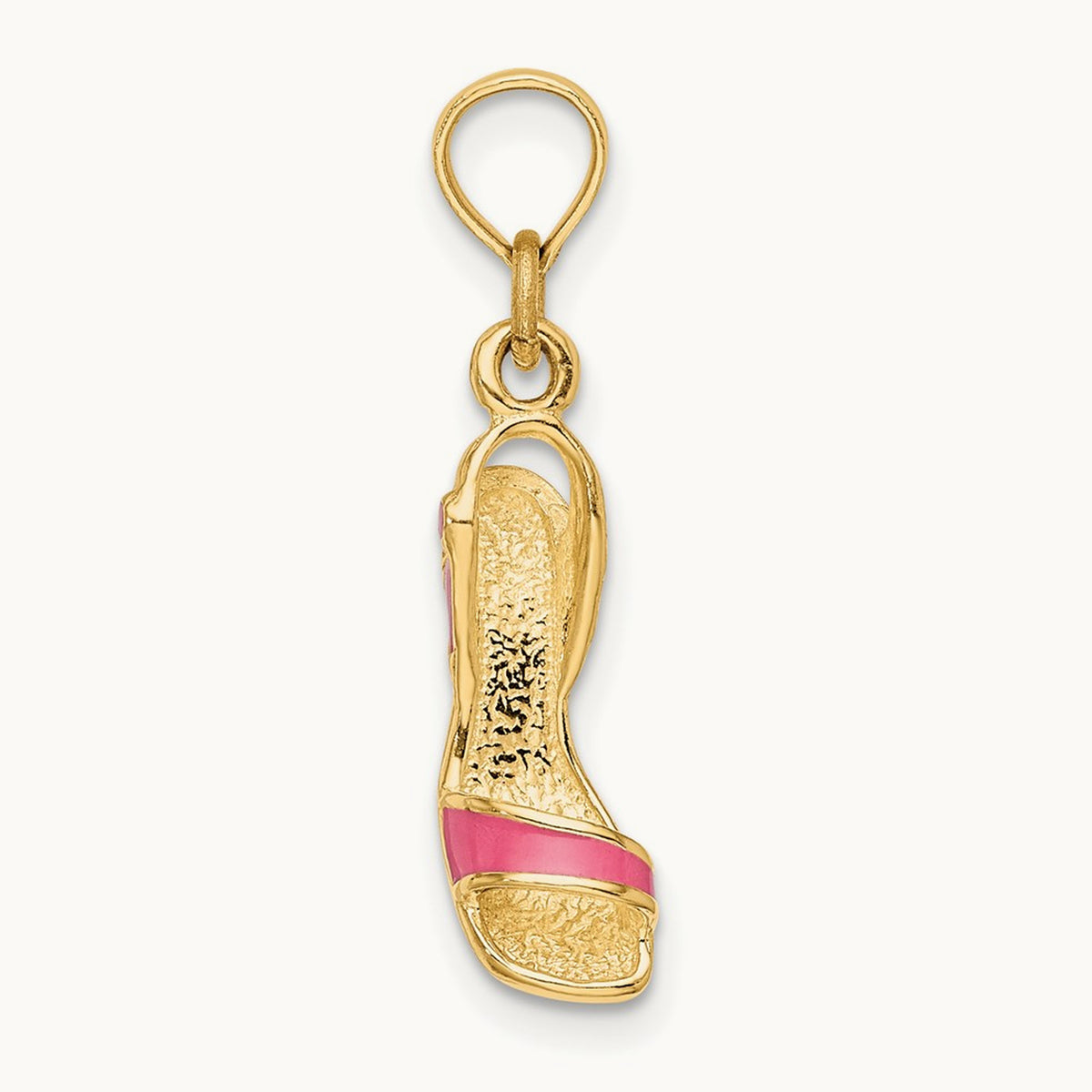 3-D Pink Enamel Open Toe High Heel Charm, 14K