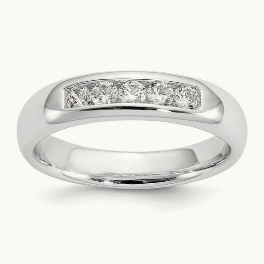 5-Stone Diamond Channel Band, 14K White Gold