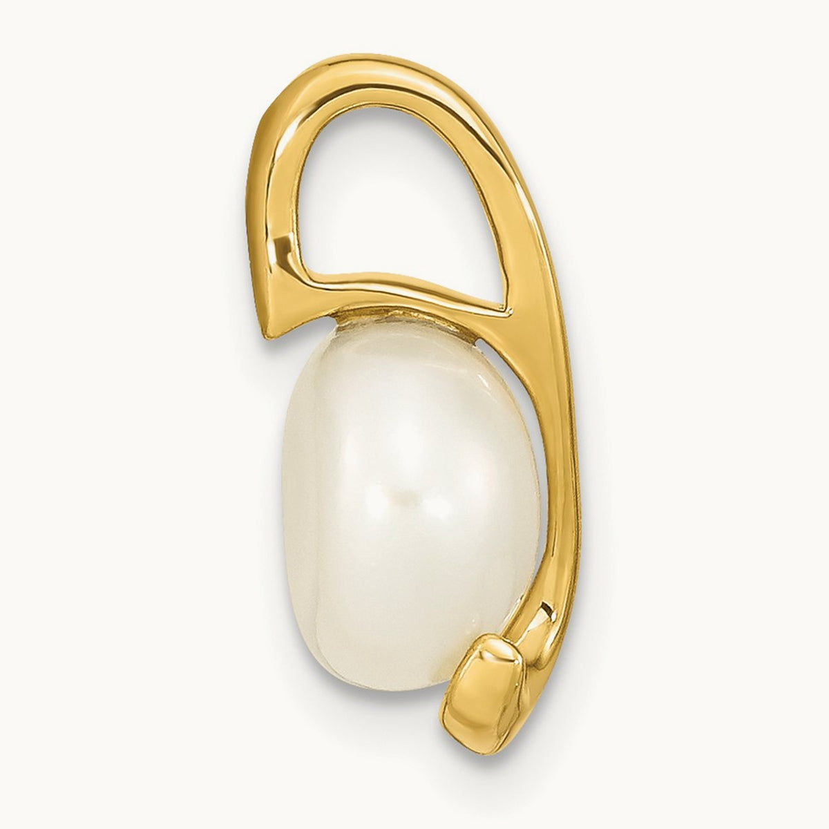 8- White Button Freshwater Cultured Pearl Pendant Slide, 9mm, 14K