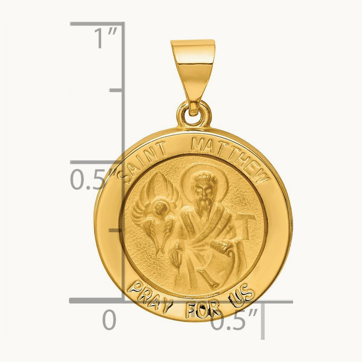Polished and Satin St Matthew Medal Hollow Pendant, 14K