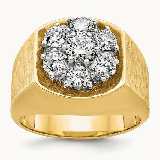 14ktt IBGoodman Men's Polished & Satin Round Diamond Cluster Ring