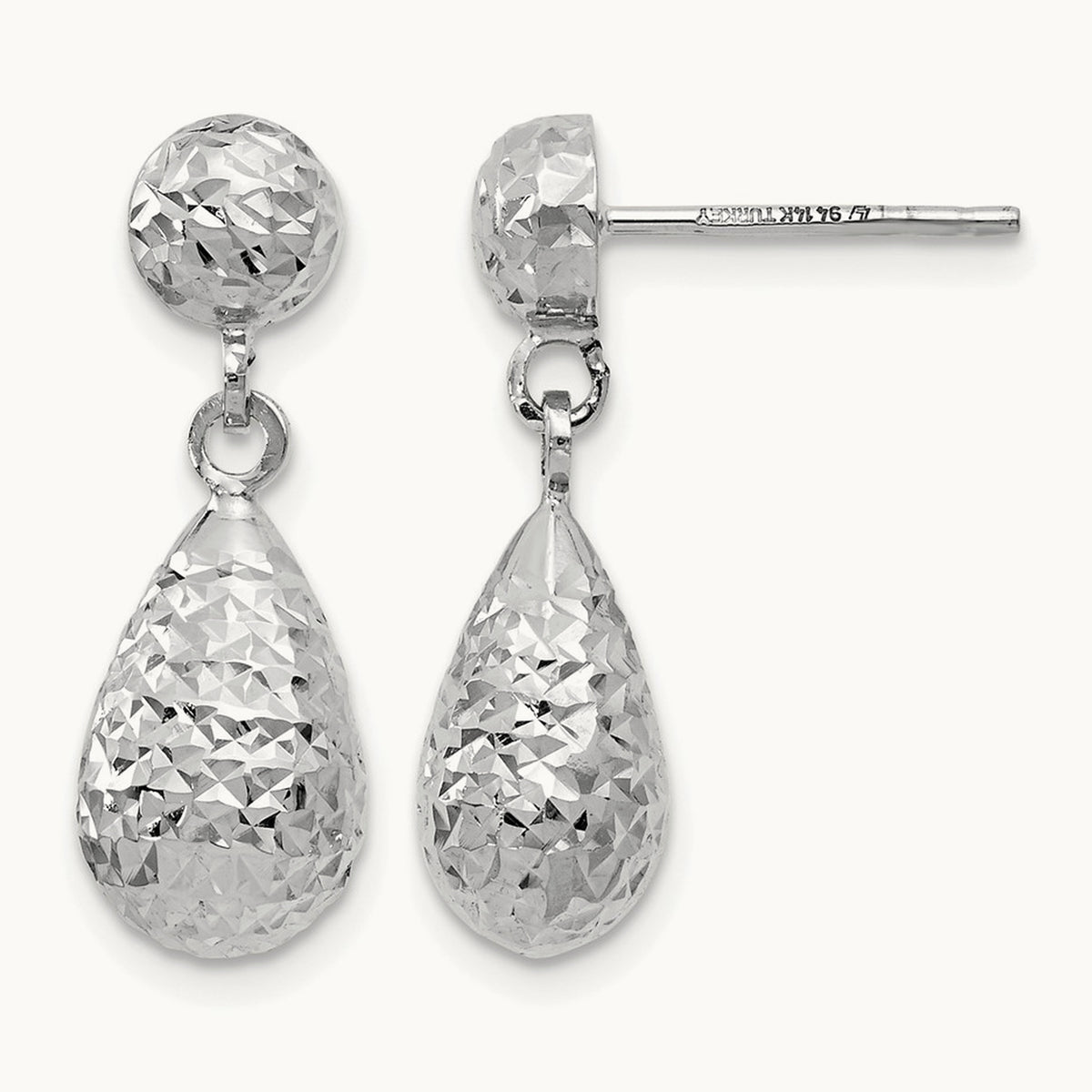 Diamond-cut Post Dangle Earrings — 14K White Gold