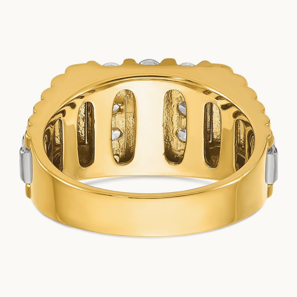 14ktt IBGoodman Men's Polished & Textured Diamond Cluster Ring