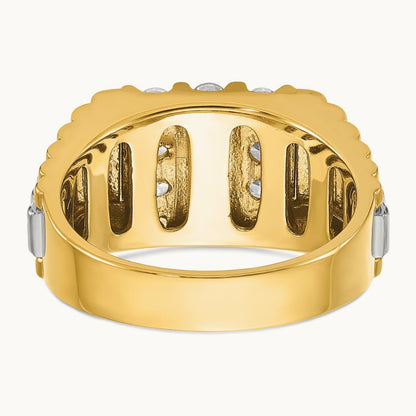14ktt IBGoodman Men's Polished & Textured Diamond Cluster Ring