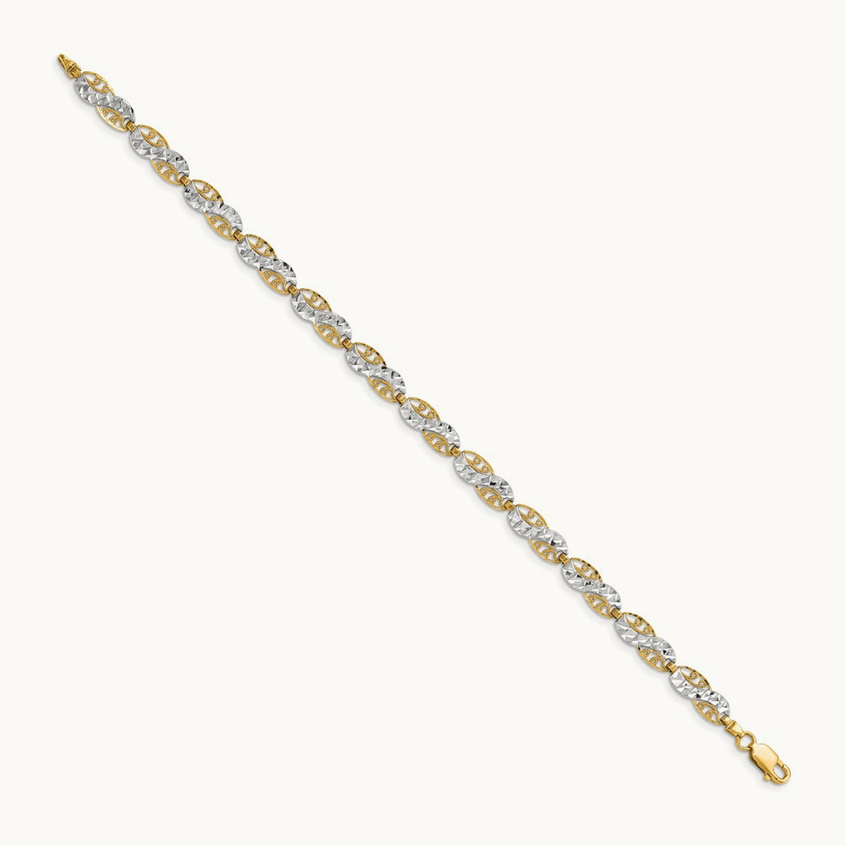 Diamond-Cut Filigree Link Bracelet, 14K with White Rhodium