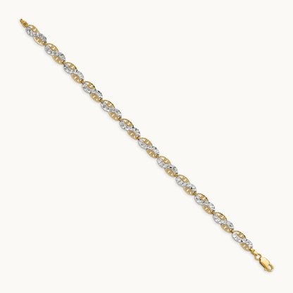 Diamond-Cut Filigree Link Bracelet, 14K with White Rhodium