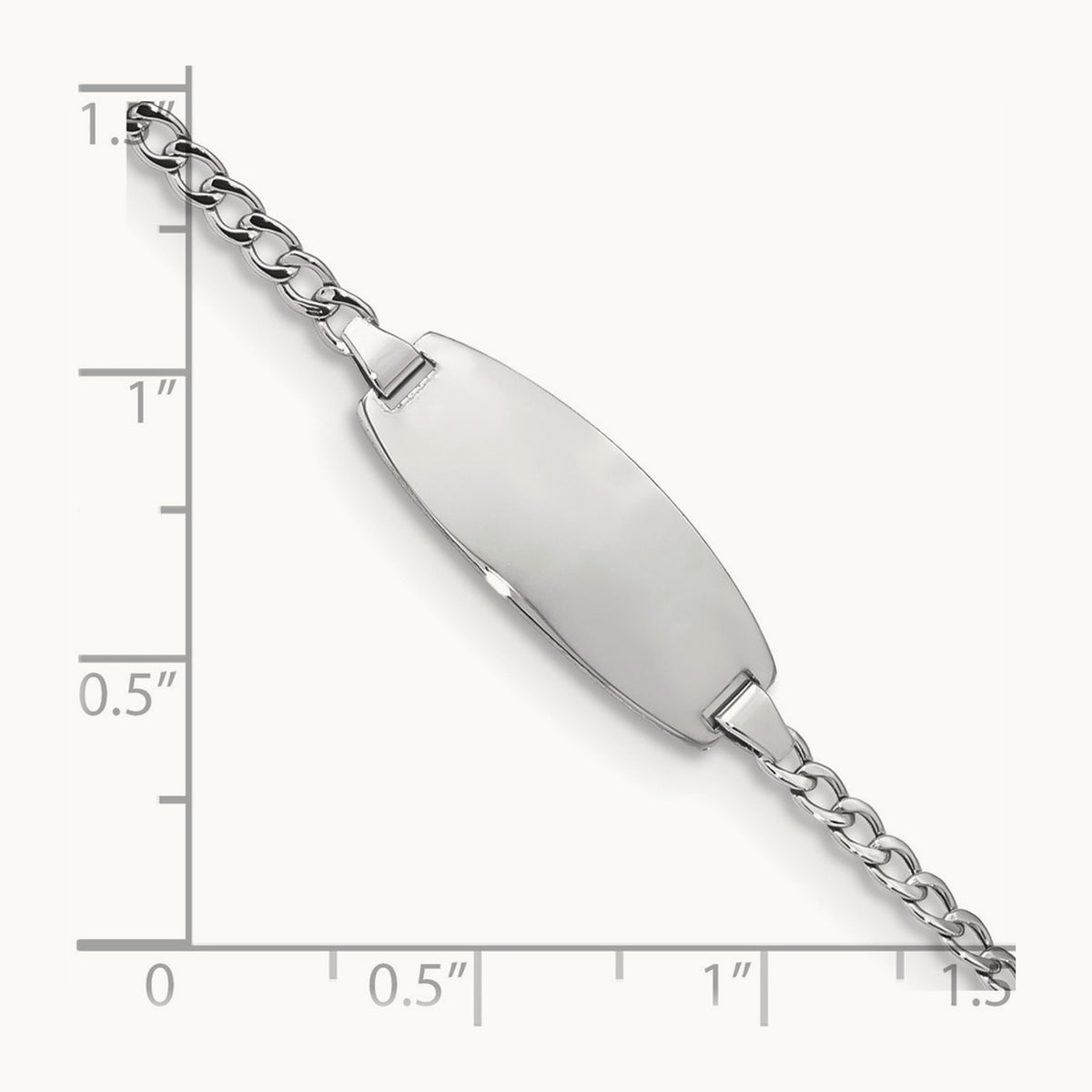 Semi-Solid Oval Curb ID Bracelet — 14K White Gold, 7mm