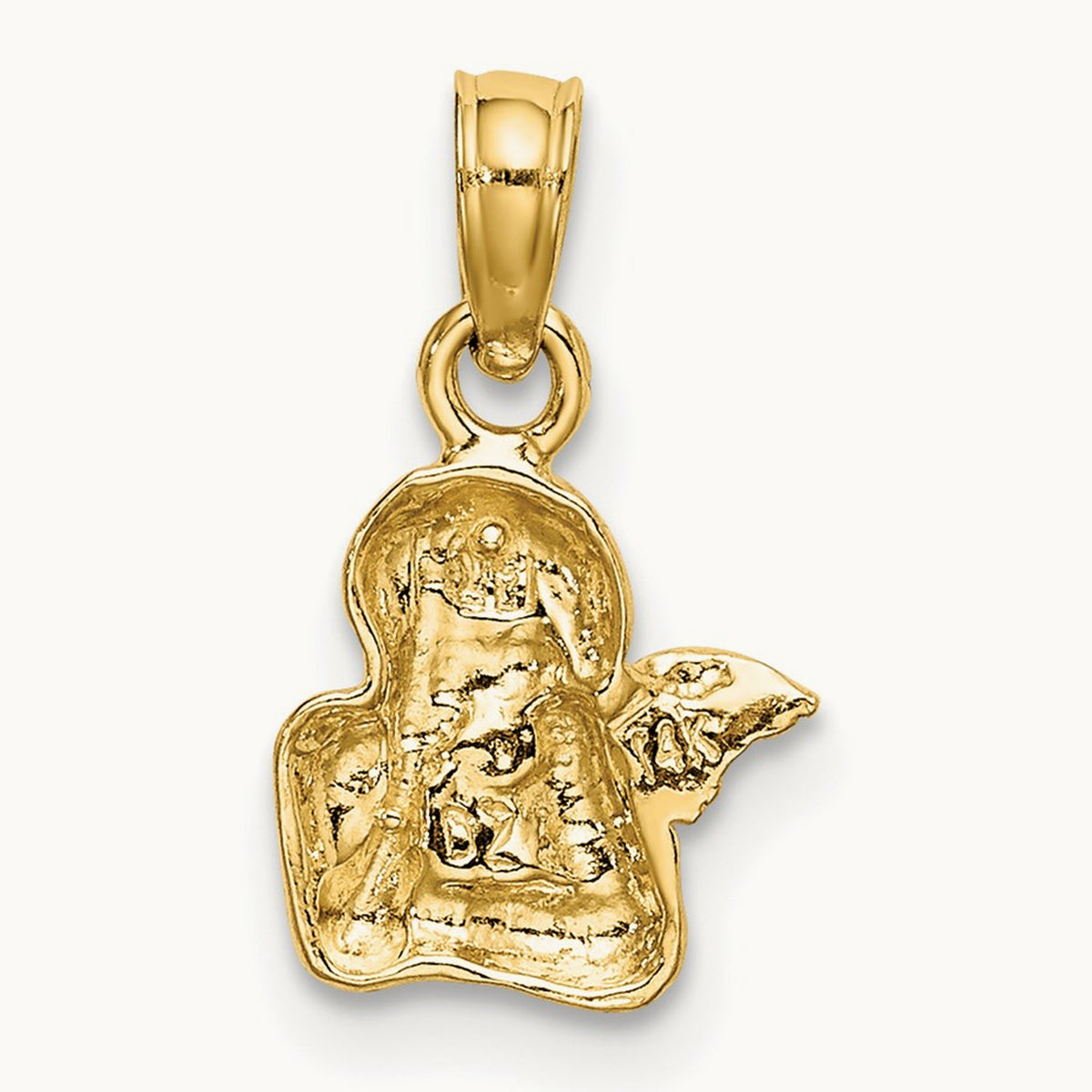 Angel Resting On Elbow w/ Rhodium Wing Charm, 14K