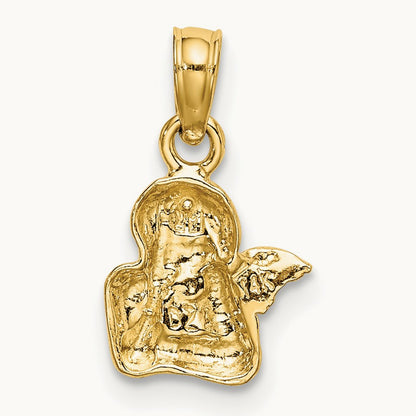 Angel Resting On Elbow w/ Rhodium Wing Charm, 14K