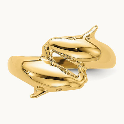 Polished Double Dolphin Ring, 14K