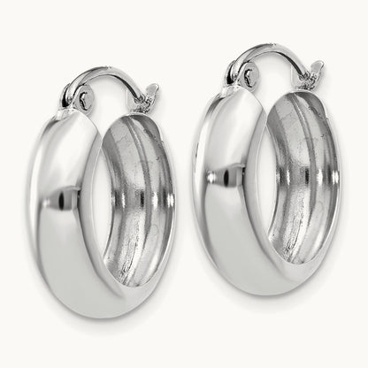 Round Hoop Earrings, 4mm, 14K White Gold