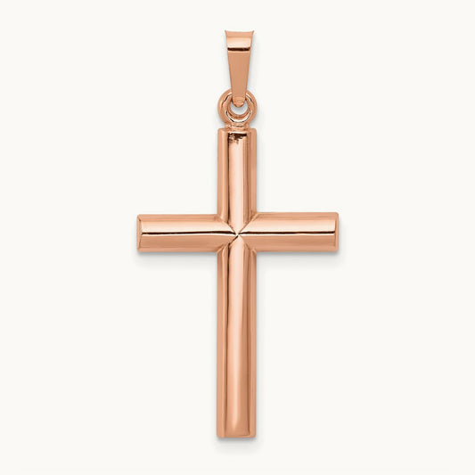Brushed and Polished Hollow Cross Pendant, 14K Rose Gold