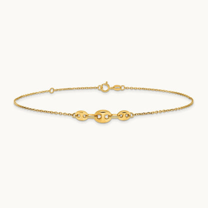 Polished Fancy Link 9in Plus 1 in ext. Anklet, 14K